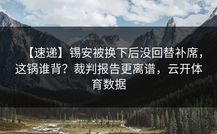 【速递】锡安被换下后没回替补席，这锅谁背？裁判报告更离谱，云开体育数据